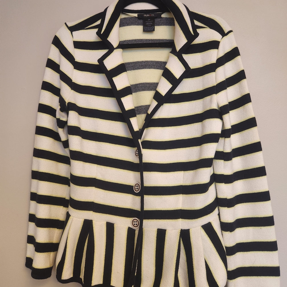 Style & Co. Knit Black and White Striped Blazer